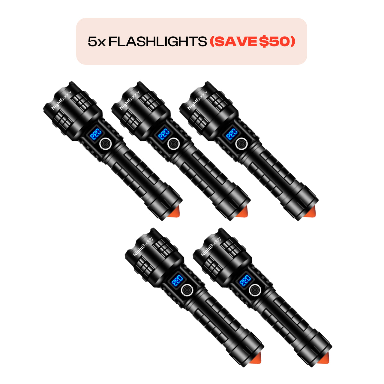 brightest rechargeable flashlight under 50 NightBuddy Powerful Rechargeable Tactical LED Flashlight 5000 High Lumens for Home Camping or Survival with Emergency Window Breaker 5 Light Modes
