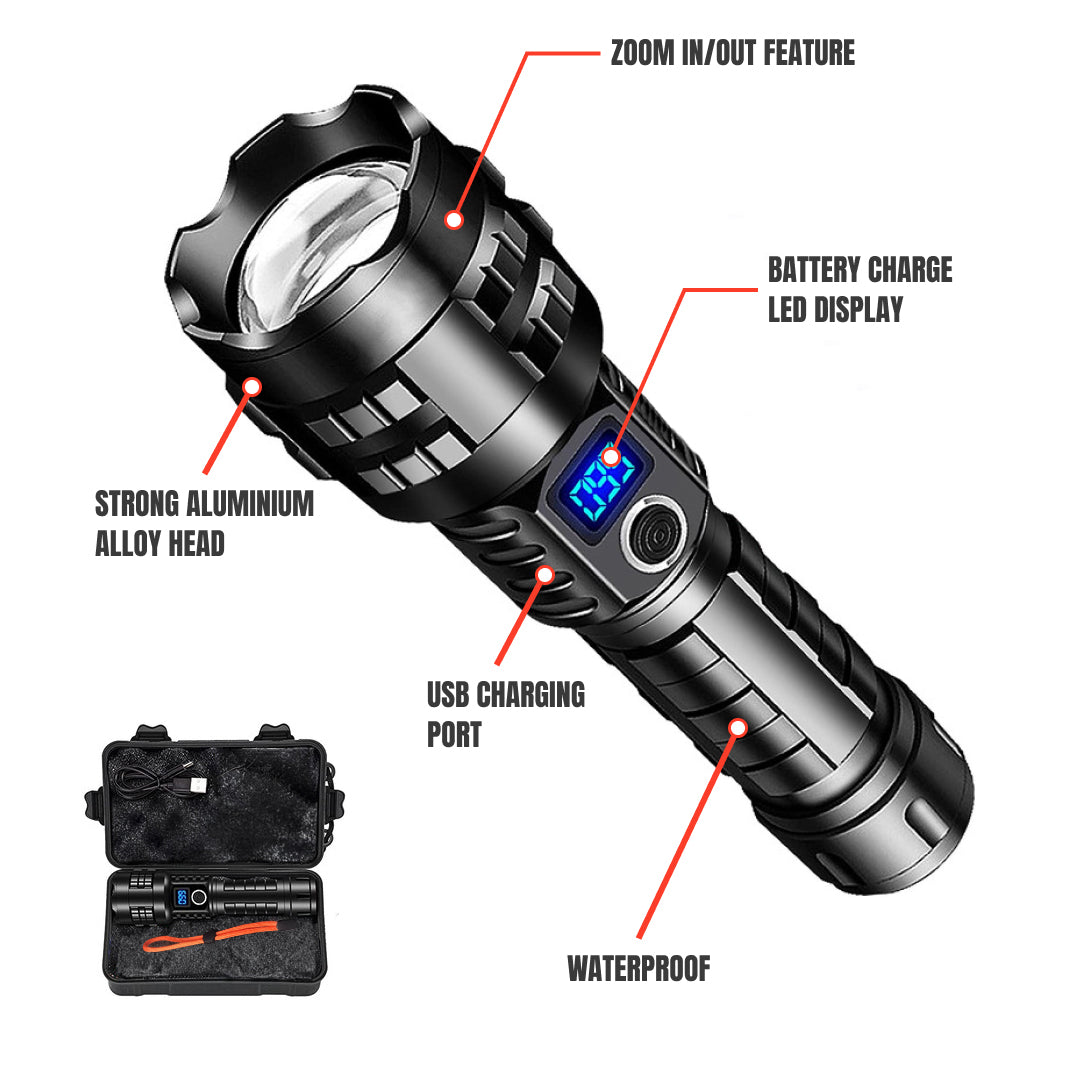 strong black light flashlight NightBuddy Powerful Rechargeable Tactical LED Flashlight 5000 High Lumens for Home Camping or Survival with Emergency Window Breaker 5 Light Modes