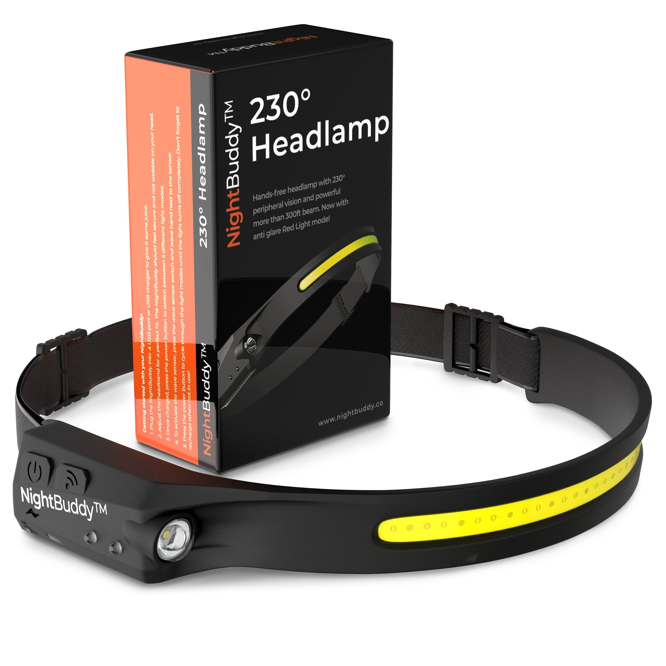 NightBuddy The Original 230° LED Rechargeable Headlamp - #1 Choice For Mechanics, Outdoor Enthusiasts, Dog Walking, Tow Truck Drivers, & Survival Kit